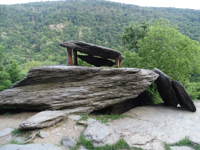 Several large masses of Harpers shale, piled one upon the other, comprise Jefferson Rock. The name of this landmark derives from Thomas Jefferson, who stood here on October 25, 1783.