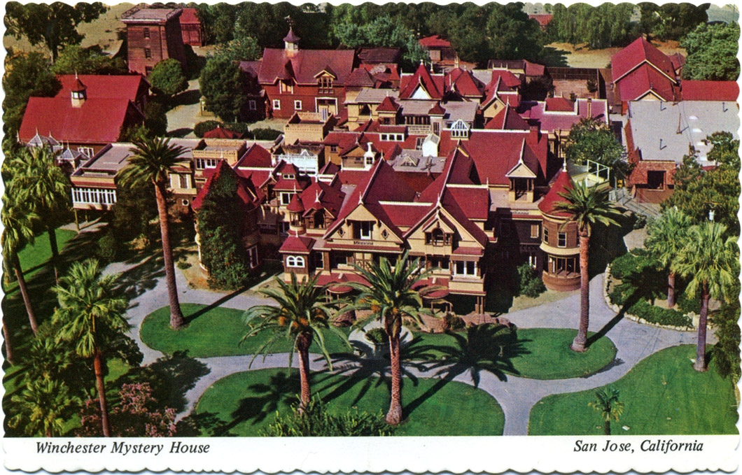 The Winchester Mystery House in San Jose, Calif., was under construction 24 hours a day for 38 years, from the time Mrs. Sarah Winchester bought the original six-bedroom farmhouse until her death in 1922.