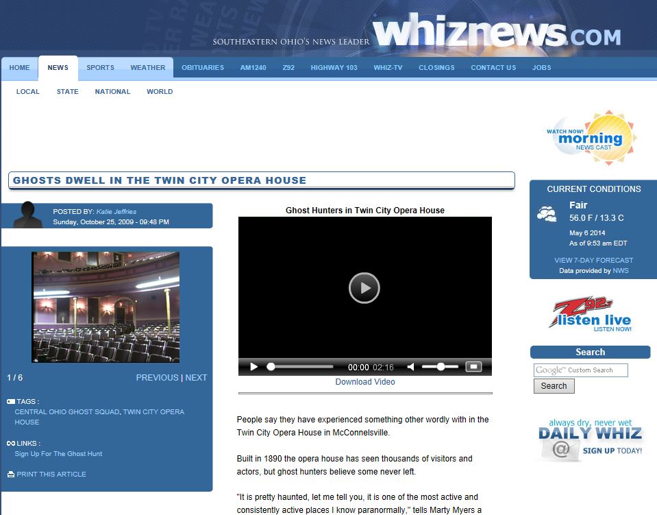 Ghosts Dwell in the Twin City Opera House | WHIZ News